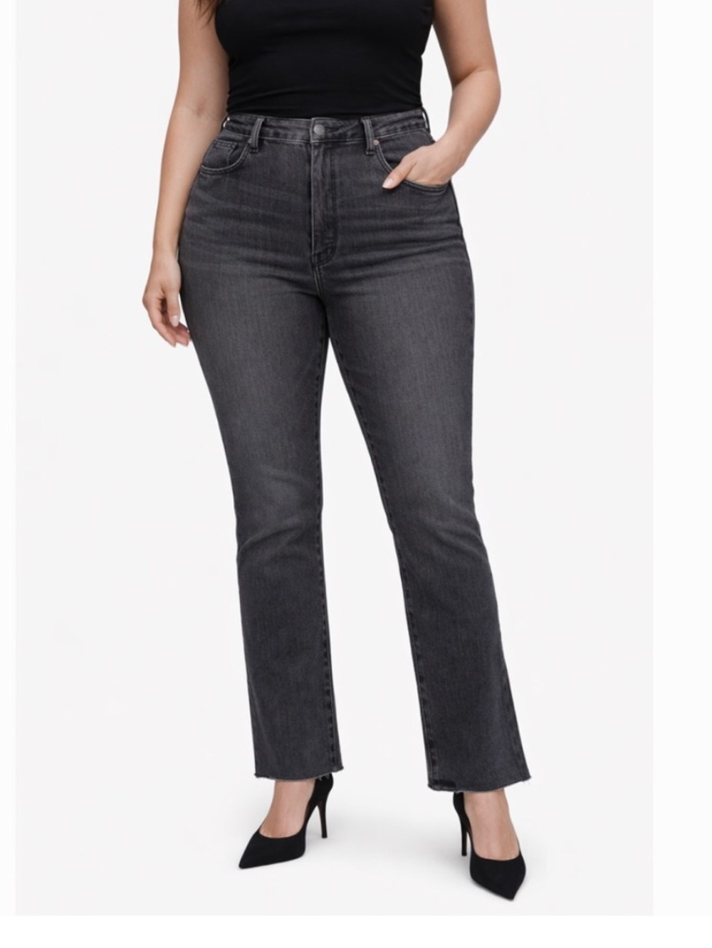 Good American Good Boy Black Straight  & High Rise Women's Jeans Size 14